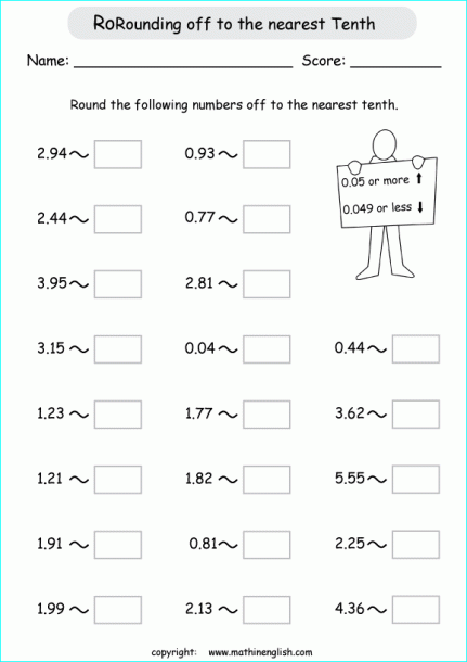 Round Decimals Off To The Nearest Tenth Printable Grade 4 Math