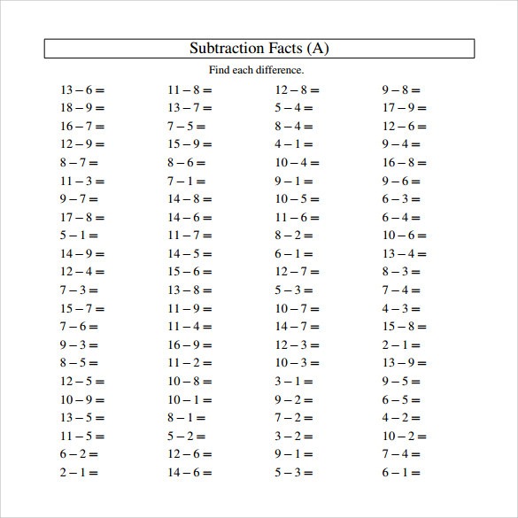 horizontal subtraction worksheets