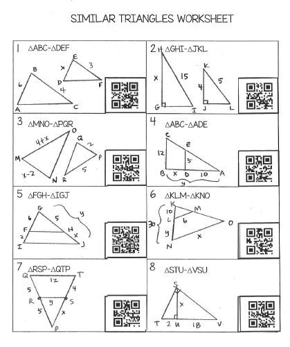 Similar Triangles Worksheet With Qr Codes