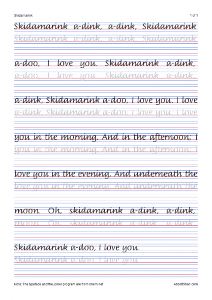 Skidamarinks Italic Handwriting Worksheets Multiple