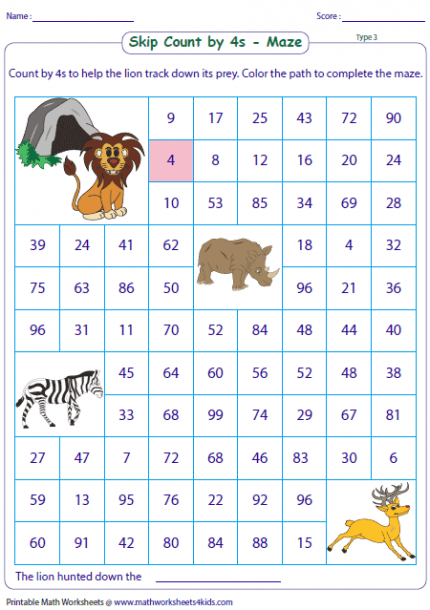 Skip Counting Maze Worksheets