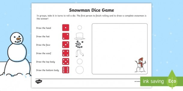 Snowman Dice Game Worksheet   Worksheet