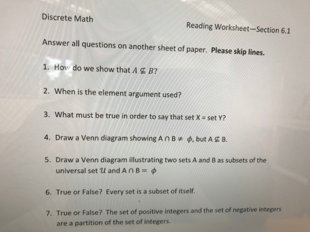 Solved  Discrete Math Reading Worksheet