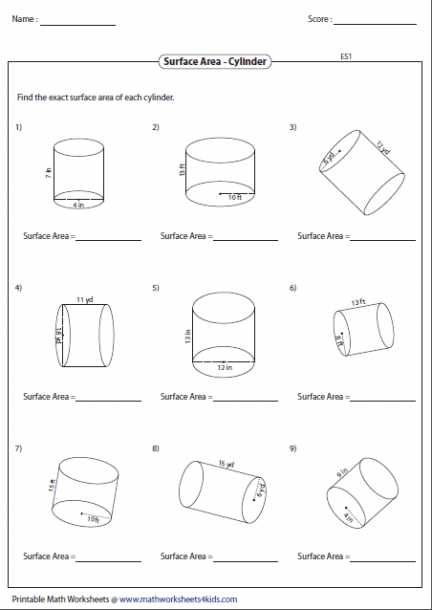 Surface Area Worksheets