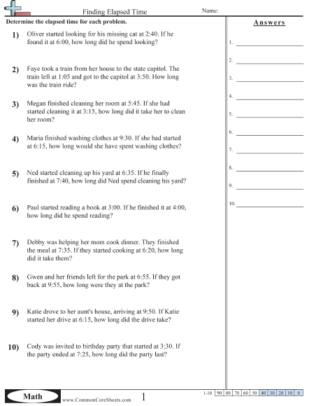 Problem Solving Worksheets Time