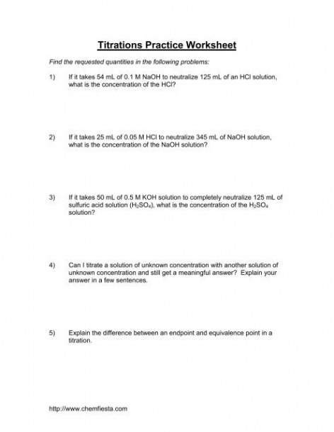 Titrations Practice Worksheet