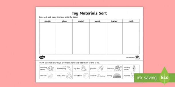 Toy Materials Sort Worksheet