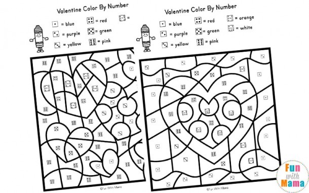 Valentine Color By Number Worksheets