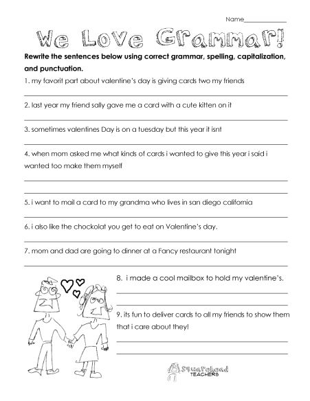 Valentine S Day Grammar Worksheet  3rd Grade And Up  Free At