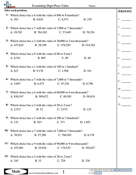 Value   Place Value Worksheets