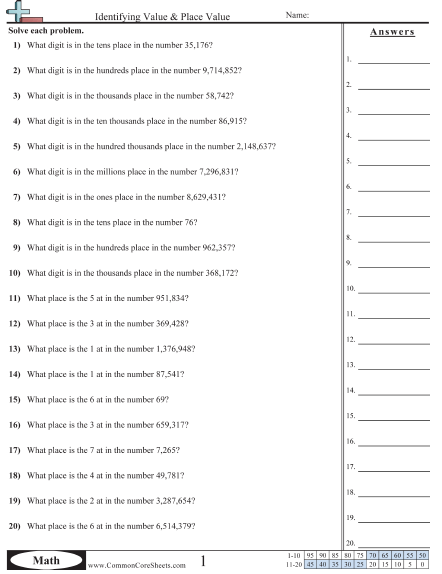 Value   Place Value Worksheets