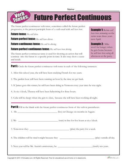 Grammar Verb Tenses Worksheets With Answers