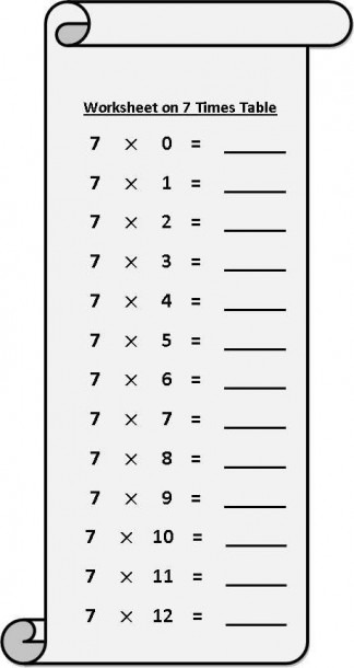 Worksheet On 7 Times Table  Multiplication Table Sheets  Free