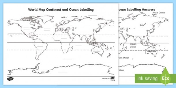 World Map Continent And Ocean Labelling Worksheet