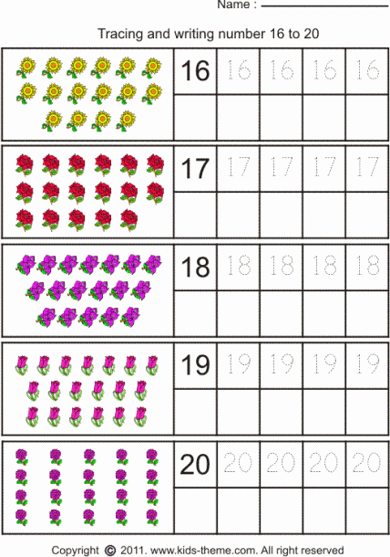 Counting Numbers 16 20 Worksheets