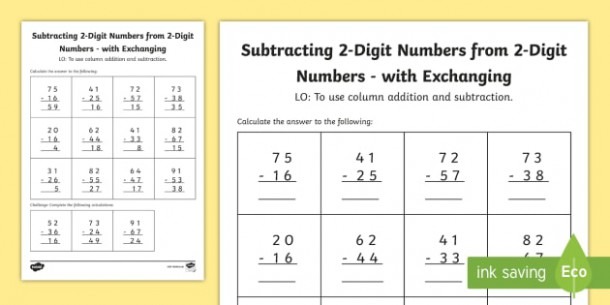 Year 3 Subtracting 2 Digit Numbers From 2 Digit Numbers In A