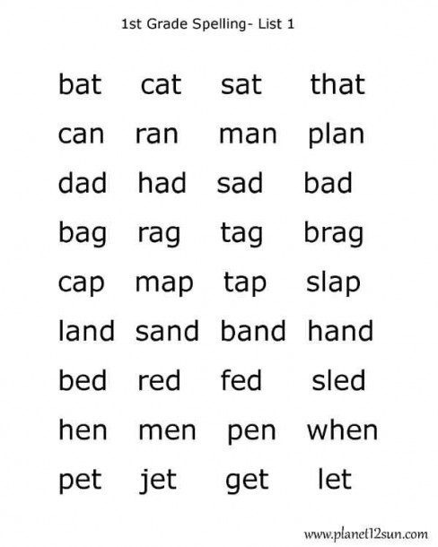 1st Grade Spelling Words