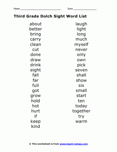 3rd Grade Sight Words Worksheets