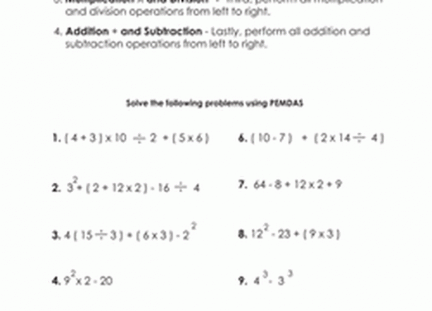 4  Order Of Operations Pemdas Worksheet  6th Grade Math Order Of