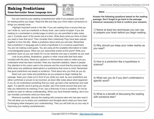 5th Grade Reading Worksheets With Answers