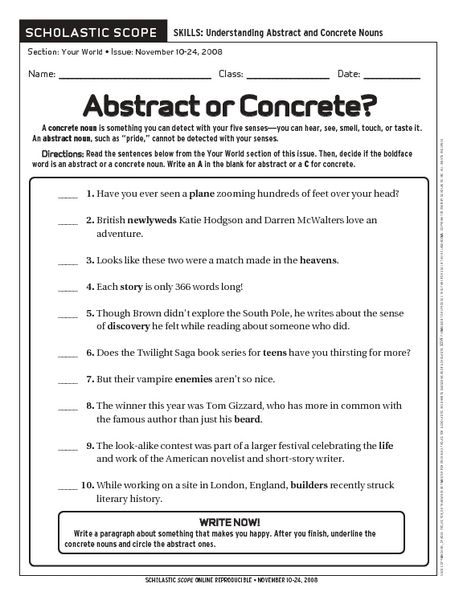 Abstract Or Concrete  Worksheet
