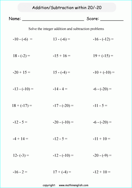 Add And Subtract Integers Numbers From