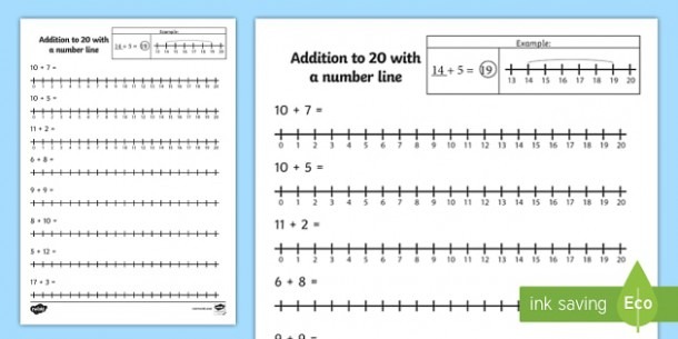 Addition To 20 With A Number Line Worksheet
