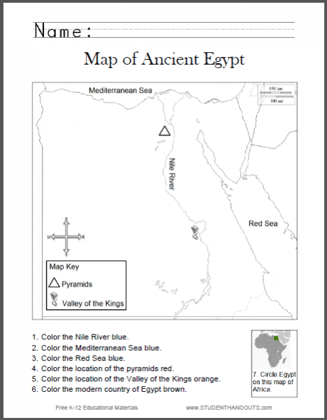 Ancient Egypt Map Worksheet For Kids