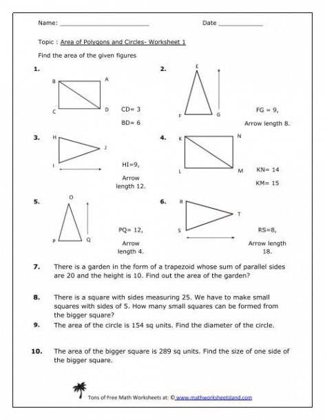 Area Of Polygons And Circles Worksheet Five Pack