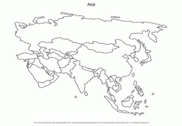 Asia Map Blank Outline Worksheet Free