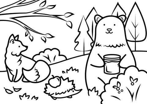 Autumn Animals Coloring Page