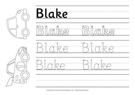 Blake Handwriting Worksheet