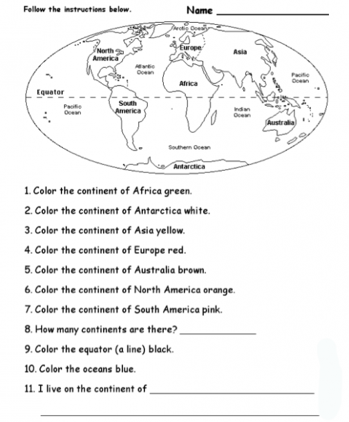 Blank Continent Worksheets
