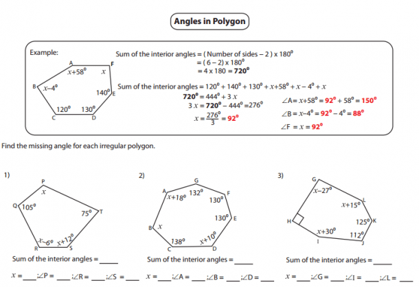 Chic Missing Angles Worksheet Ks3 Tes For Interior Angles Of A
