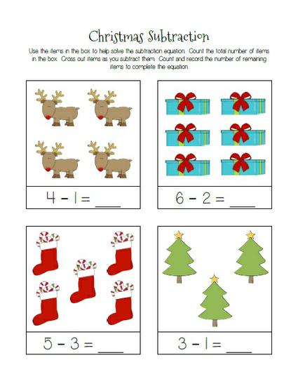 Christmas Themed Subtraction Practice Worksheets     Supplyme