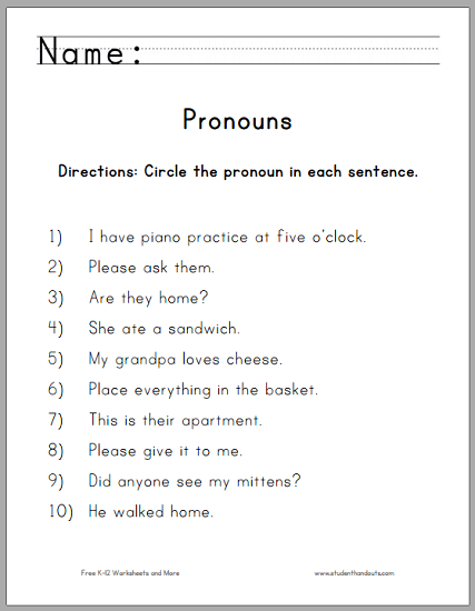 Circle The Pronouns Worksheet For First Grade