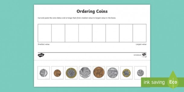 Coin Ordering Cut And Paste Worksheet   Worksheet