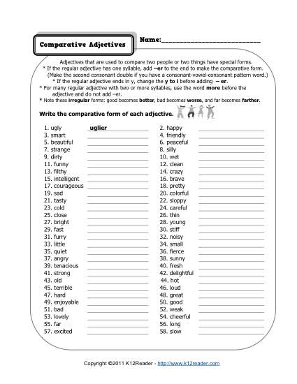 Comparative Adjectives Worksheets