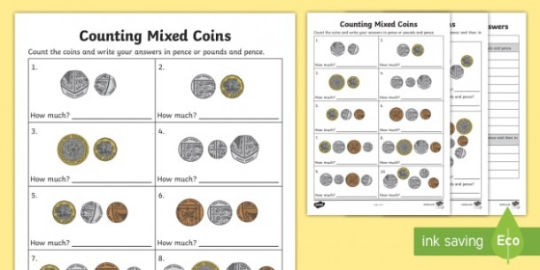 Counting Mixed Coins Worksheet  Teacher Made