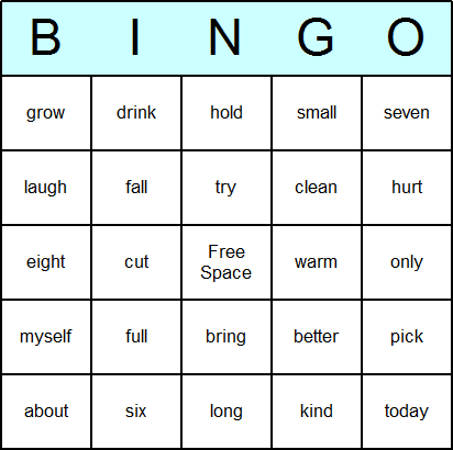 Dolch 3rd Grade Sight Words Bingo Cards
