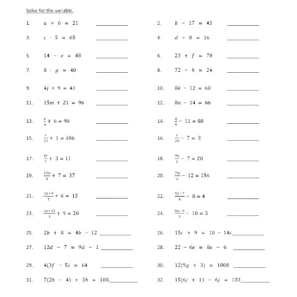 8 Grade Algebra Worksheets