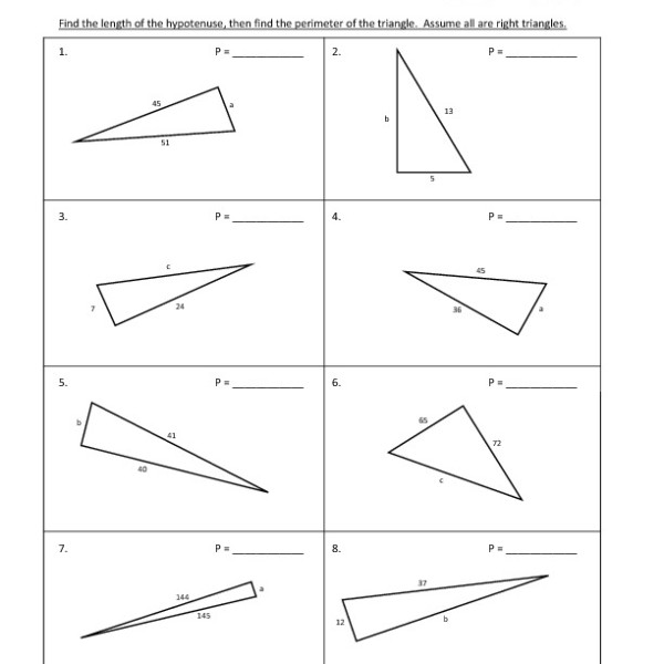 Eighth Grade Pythagorean Theorem Worksheet 15     One Page Worksheets