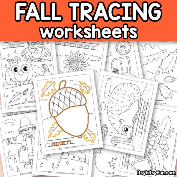 Autumn Coloring Tracing Worksheets
