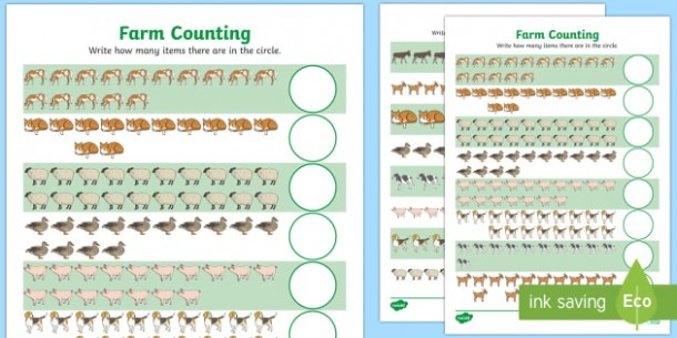 Farm Animals Counting Worksheet Up To 20