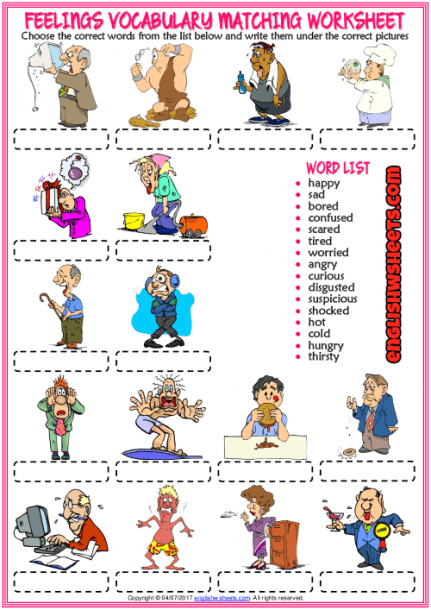 Feelings Esl Vocabulary Matching Exercise Worksheet