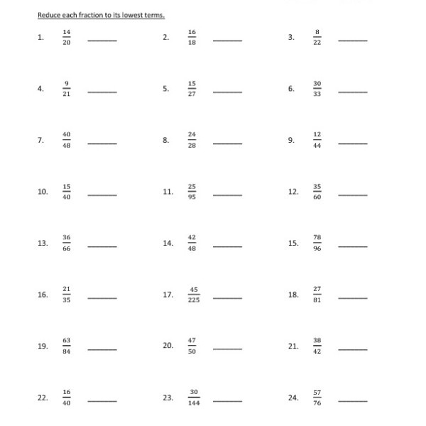 Fifth Grade Reducing Fractions Worksheet 06     One Page Worksheets