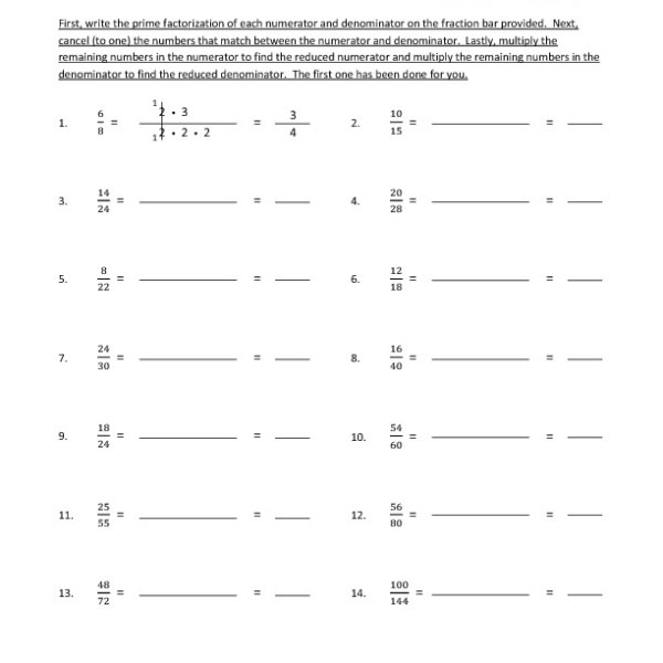 Fifth Grade Reducing Fractions Worksheet 15     One Page Worksheets