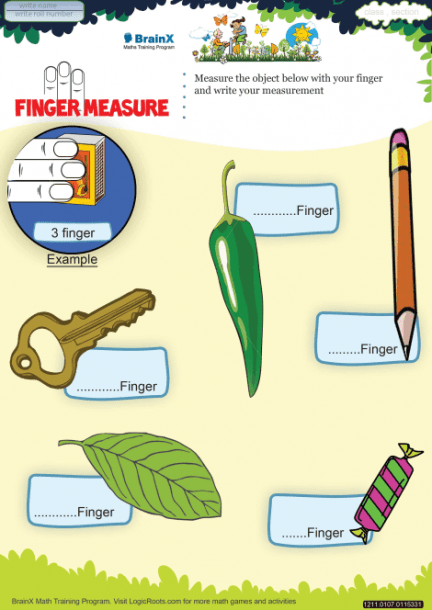 Finger Measure Math Worksheet For Grade 1