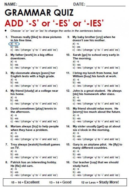 Free Printable Pdf Grammar Worksheets  Quizzes And Games  From A