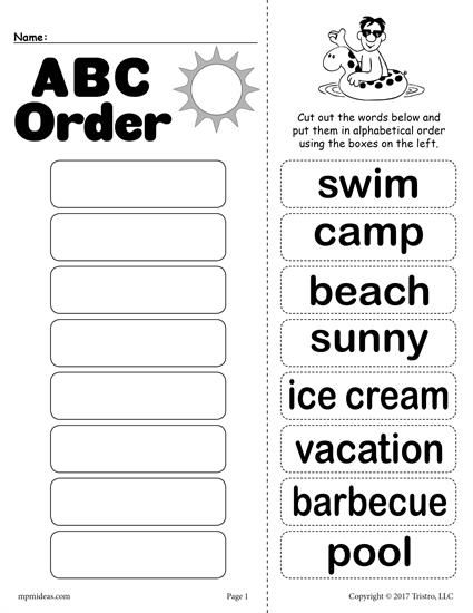 Free Summer Alphabetical Order Worksheet
